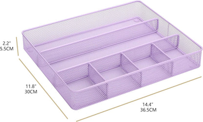 Annova Desk Drawer Organizer Tray for Office Organization - Metal Mesh - Storage Tray with Dividers for Pens, Desktop Accessories, Bathroom, Kitchen, Makeup and Office Supplies (Small, Gold)