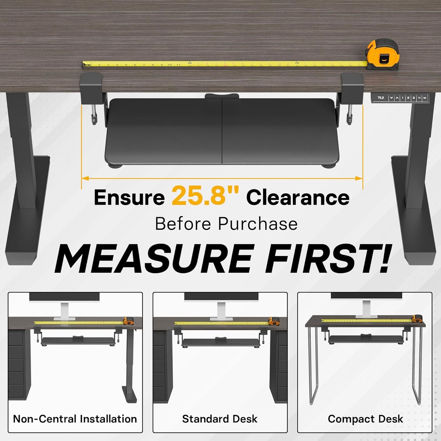 BONTEC KMT01 Under Desk Keyboard Tray, Pull-Out Keyboard & Mouse Platform with C-Clamp, 25.6 x 11.8 in Space-Saving Ergonomic Slide-Out Drawer, Black