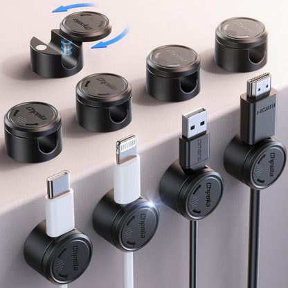 9 Pack Cord Organizer, Chfeila [360°Rotating Twist-Lock] Magnetic Cable Management Clips, Adhesive Phone Charging Keeper Wire Cord Holder for Nightstand/Car/Wall, Office Desk Accessories Decor (Black)
