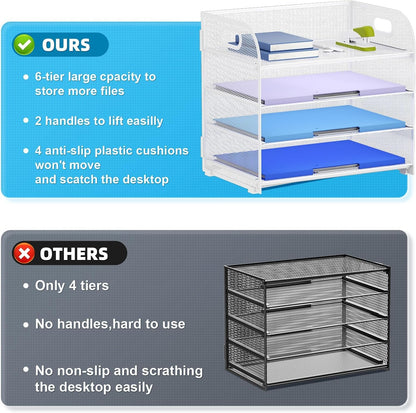Marbrasse 4 Tier Paper Organizer Letter Tray - Mesh Desk File Organizer with Handle, Paper Sorter Organizer for Letter/A4 Office File Folder Holder (Black, 12.6" x 9.1" x 10.7")