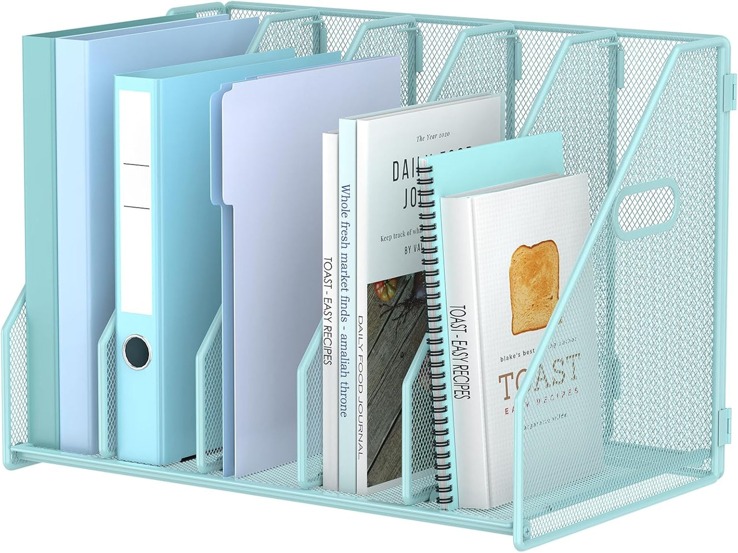 MINDEPOT Desk File Organizer Metal Desk Magazine Folder Holder with 5 Vertical Compartments Rack File Organizer for Office, Home, School, Black