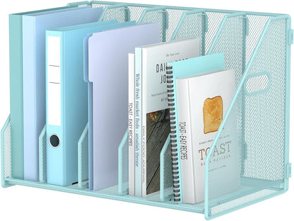 MINDEPOT Desk File Organizer Metal Desk Magazine Folder Holder with 5 Vertical Compartments Rack File Organizer for Office, Home, School, Black