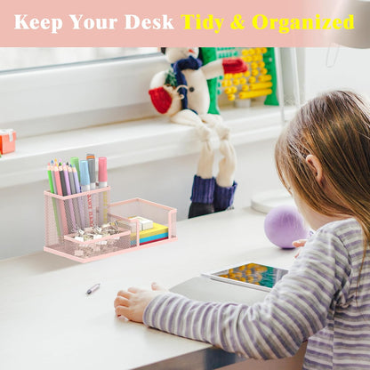 SUPEASY Pen Holder Desk Organizer, Office Supplies Pencil Holder with 3 Compartments, Desk Accessories and Workspace Organizers for Home School Classroom, Black