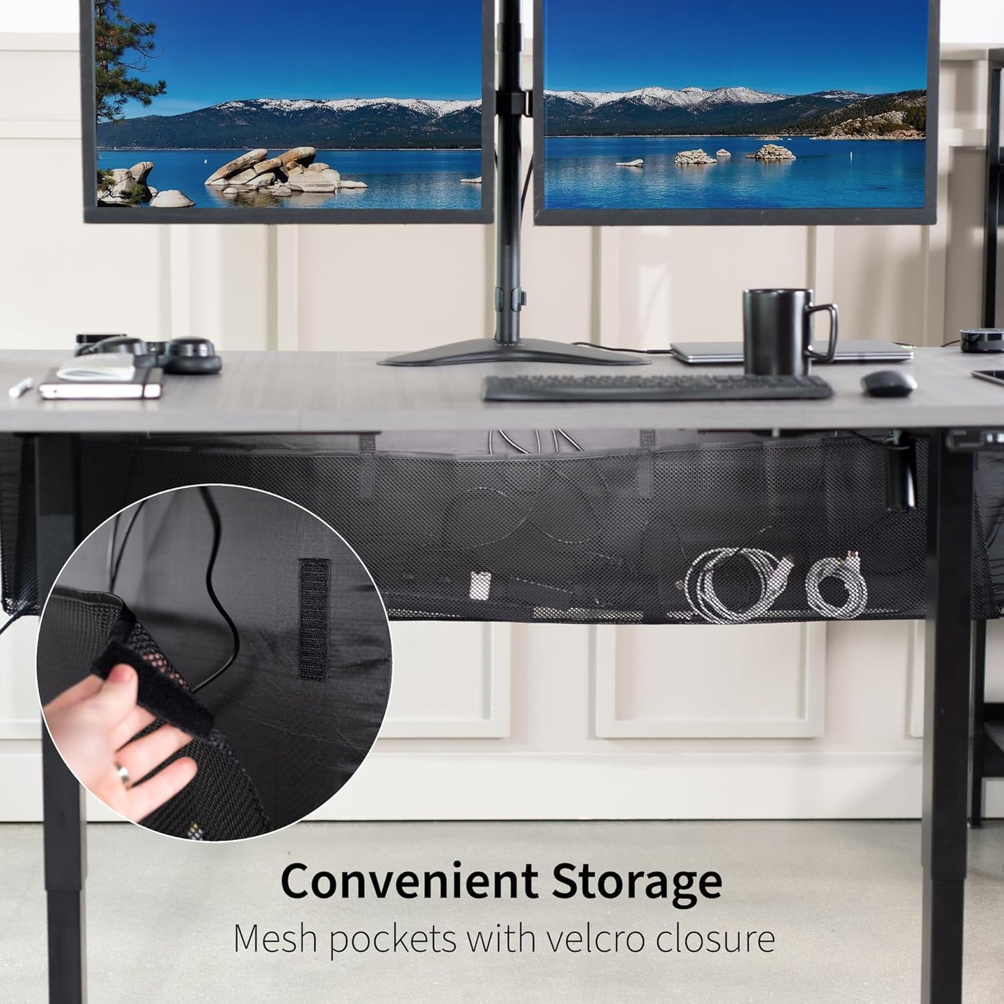 VIVO 60 inch Under Desk Privacy and Cable Management Organizer Sleeve, Wire Hider Kit Panel System, Black, DESK-SKIRT-60
