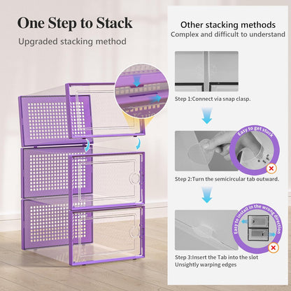 Kuject X-Large Shoe Storage Boxes Organizers Clear Plastic Stackable 12 Pack, Shoe Rack & Holder Substitute, Sneaker Containers, Toy Storage Organizer Bins for Entryway, Closet, Under Bed, Black