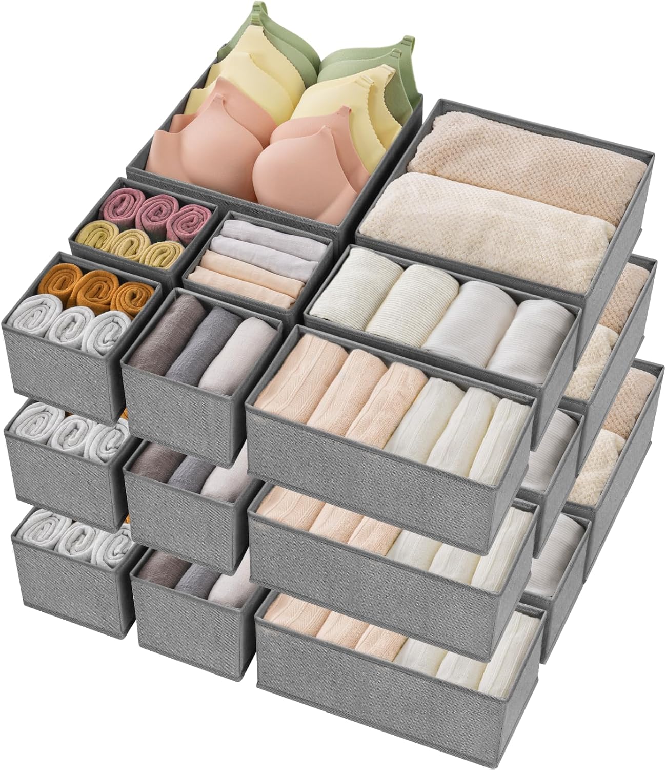 Criusia Drawer Organizer Clothes, 8 Pack Underwear Organizer, Foldable Closet Organizers and Storage Dresser Dividers for Clothes, Socks, Scarves, Ties (Gray)