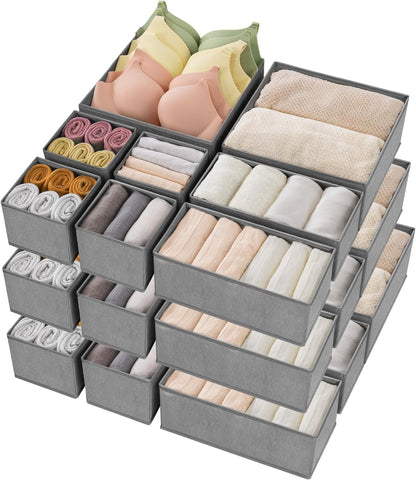 Criusia Drawer Organizer Clothes, 8 Pack Underwear Organizer, Foldable Closet Organizers and Storage Dresser Dividers for Clothes, Socks, Scarves, Ties (Gray)