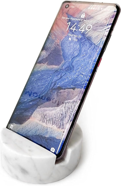 fashciaga Luxurious Marble Cell Phone Stand Holder for Cellphone Tablet On Desk, Countertop, Table, Nightstand. Heavy Real Stone Mobile Phone Stands (Solid)