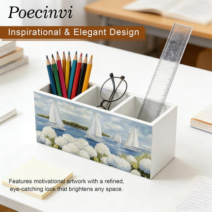 Blue Coquette Bow Pen Holder for Home Office Desk, Girly Office Decor, Preppy Blue Ribbon Bow Aesthetic Wooden Box Sign Pencil Holder for Desk Shelf Organizer
