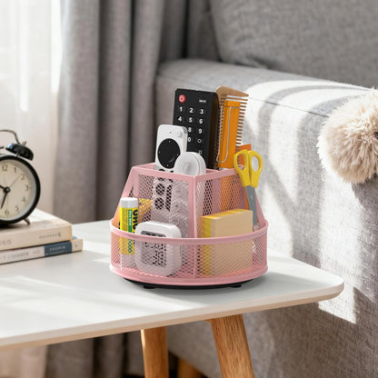 Docnest Mesh 360 Degree Rotating Pen Holder with 6 Compartment,Metal Pencil Cup Art Supply Storage Box Caddy,Teacher Stationery and Dorm Supplies Desk Organizer for Pencil,Sticky Note,Scissors-Pink
