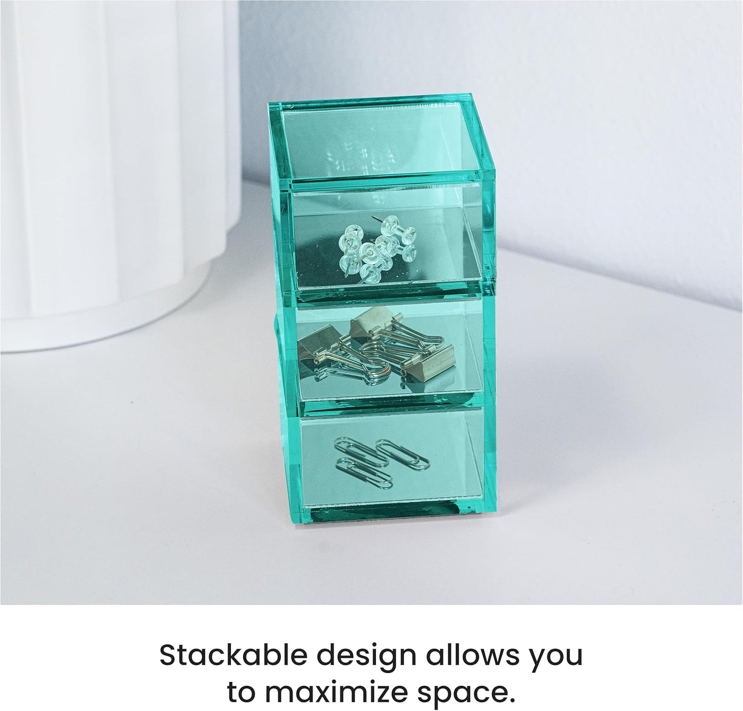 OfficeGoods 3-Tier Stackable Acrylic Holder- Stylish Desk Organizer and Storage for Office or Home – Transparent Round Design with Gold Metal Base