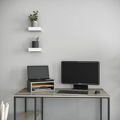 Ballucci File Organizer, 2-Tier Document Paper Sorter, Stackable Wood Desk Organizer Mail Holder, Monitor Stand with Storage Shelves, White
