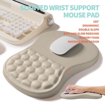 2-in-1 Ergonomic Set, Wave Rise Keyboard Wrist Rest and Massage Bulge Slope Mouse Pad Wrist Support, Cushion Memory Foam Integrated to Relieve Wrist Pain, Black