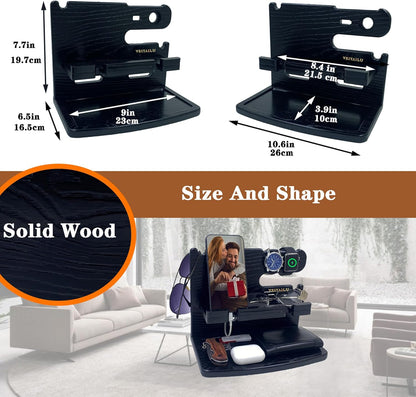 VEIYAILU Gifts for Men Women Dad Husband Boyfriend Wood Phone Docking Station Nightstand Organizer for Men Birthday Gifts (Dark Brown)