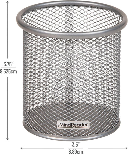 Mind Reader Pen and Accessories Holder, Desktop Organizer, Office, Metal Mesh, 3.5"L x 3.5"W x 3.75"H, Set of 3, Black