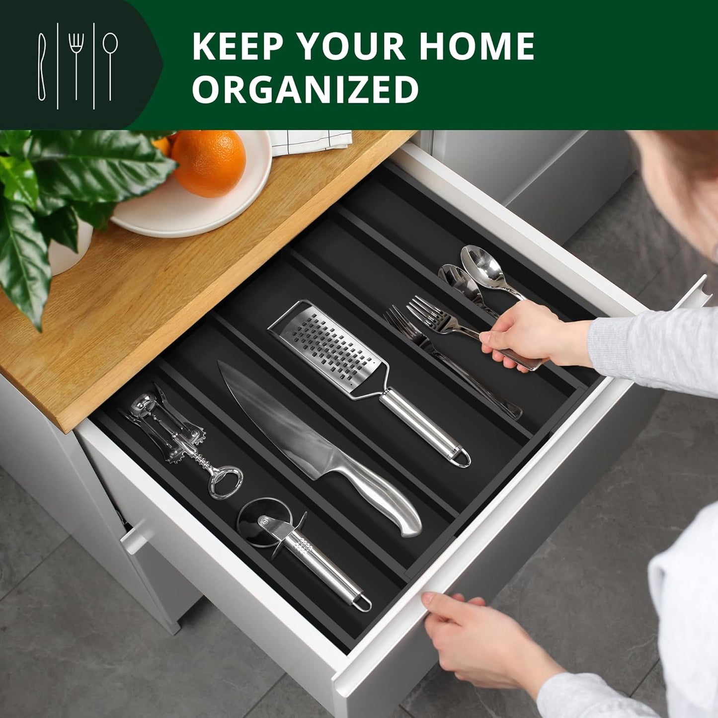 ROYAL CRAFT WOOD Luxury Bamboo Kitchen Drawer Organizer - Silverware Organizer, Utensil Holder & Cutlery Tray Drawer Dividers for Flatware (9 Slot, Natural)