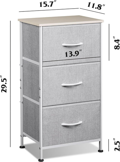 WLIVE Dresser with 3 Drawers, Fabric Nightstand, Cabinet with Wheels, Organizer Storage Dresser for Bedroom, Office, Entryway, Closets, Sturdy Steel Frame, Wood Top, Easy Pull Handle, White
