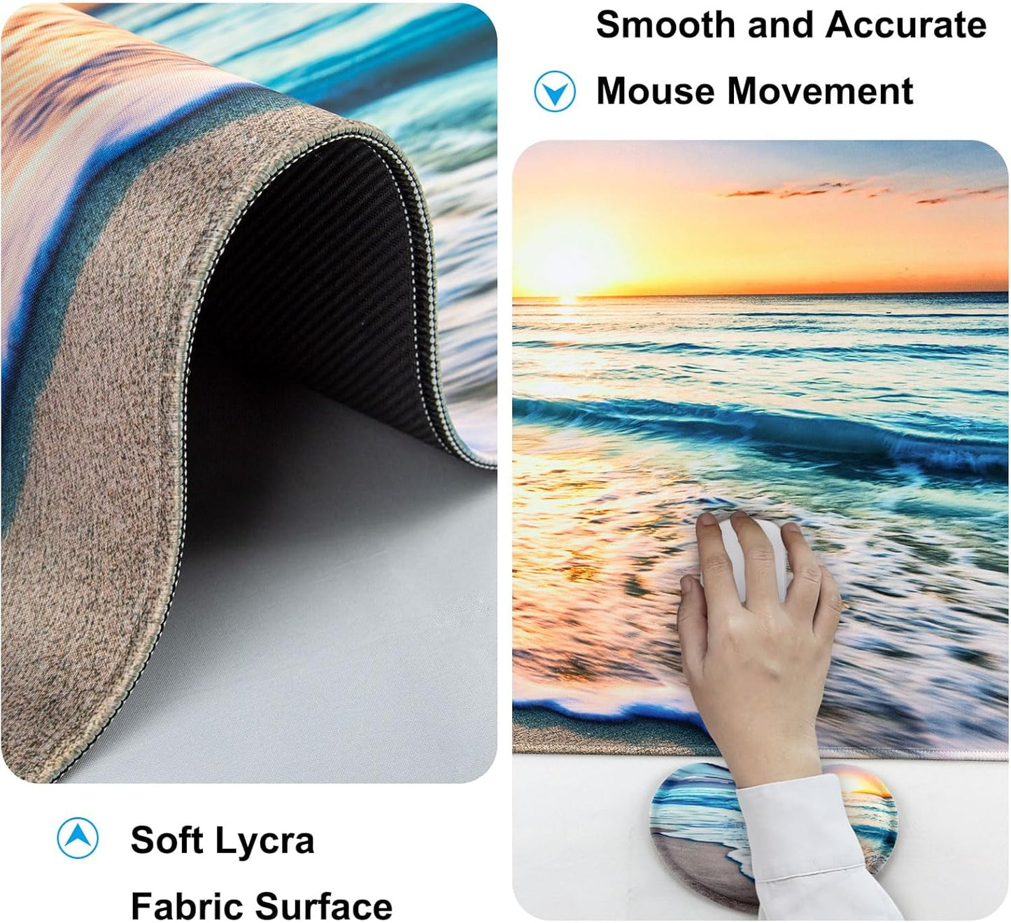 Keyboard Wrist Rest + Mouse Pad with Wrist Support + Desk Mat + Coaster 4 in 1 Set, XXL Large Gaming Mousepad Cute Ergonomic Mouse Pads for Desk Computer Laptop Office Decor-Beach