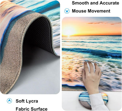 Keyboard Wrist Rest + Mouse Pad with Wrist Support + Desk Mat + Coaster 4 in 1 Set, XXL Large Gaming Mousepad Cute Ergonomic Mouse Pads for Desk Computer Laptop Office Decor-Beach