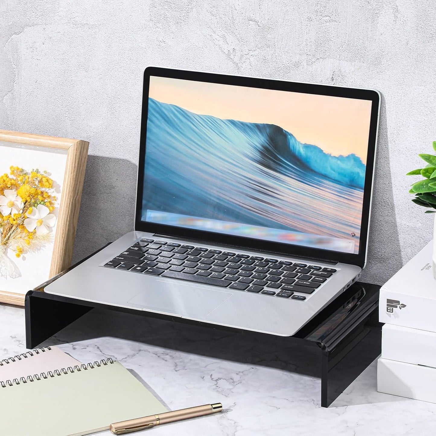 Jetec 2 Pcs Acrylic Monitor Stand Desktop Video Acrylic Monitor Riser Desk Shelf Computer Stand for Laptop TV Computer Screen Desk Organizer Teacher's Day Supplies (Clear, 12 x 8 x 3 Inch)