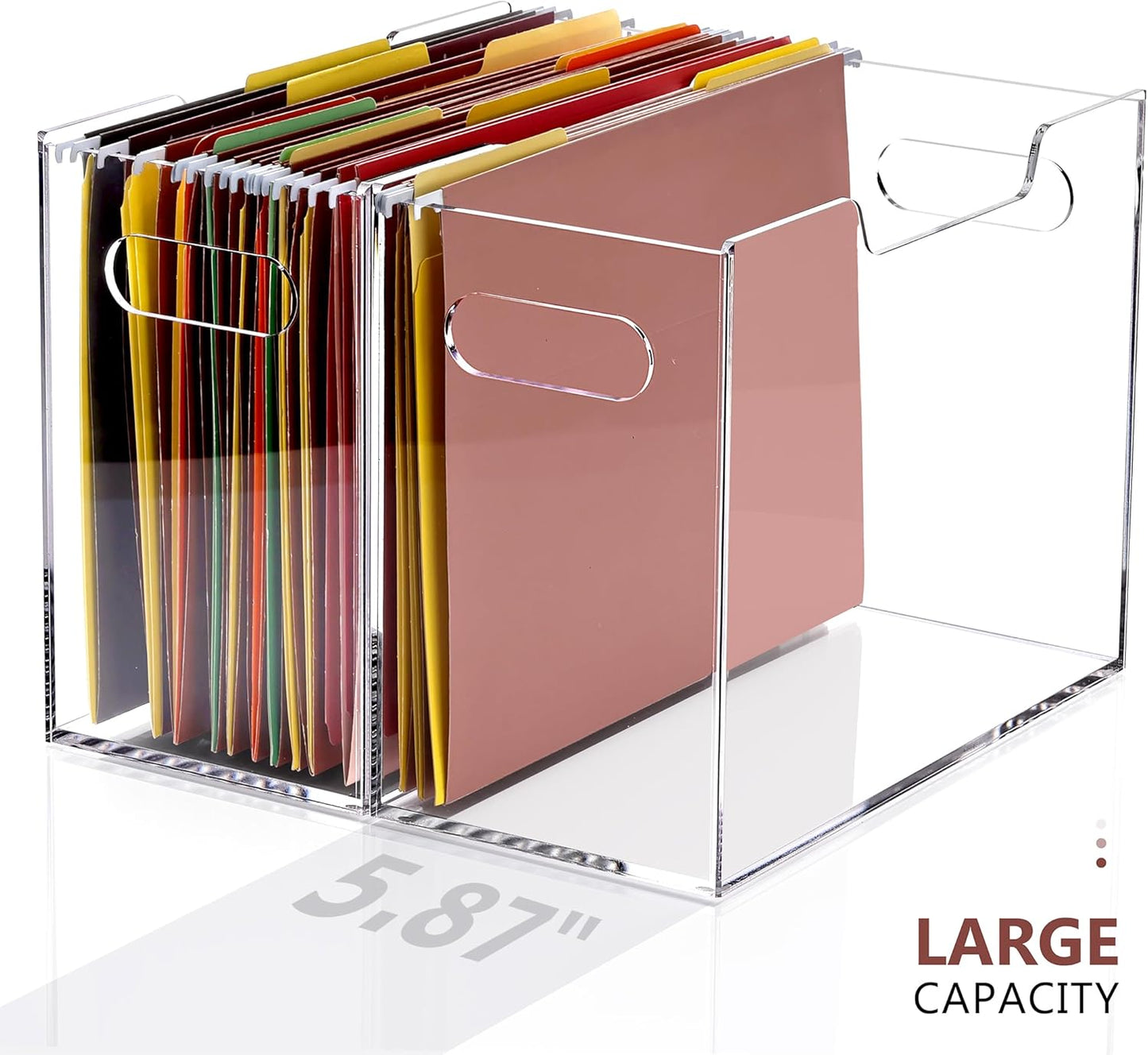 DINGHUO Hanging File Organizer, Acrylic File Holder with Handles, No Assembly Required, Clear File Crate Storage Box for Desk Office, Fits Standard Letter Size 8.5"x11" Folders