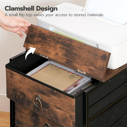 HOOBRO 3-Drawer Mobile File Cabinet, Vertical Filing Cabinet, Under Desk Storage Drawers for Home Office, Rolling Printer Stand, A4/Letter-Sized, Nonwovens Drawer, Rustic Brown and Black BFK30WJ01