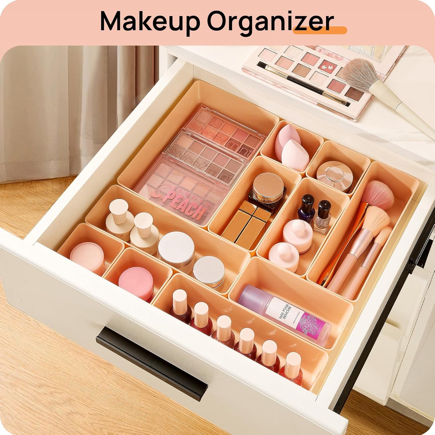 Vtopmart 25 PCS Clear Plastic Drawer Organizers Set, 4-Size Versatile Bathroom and Vanity Drawer Organizer Trays, Storage Bins for Makeup, Bedroom, Kitchen Gadgets Utensils and Office