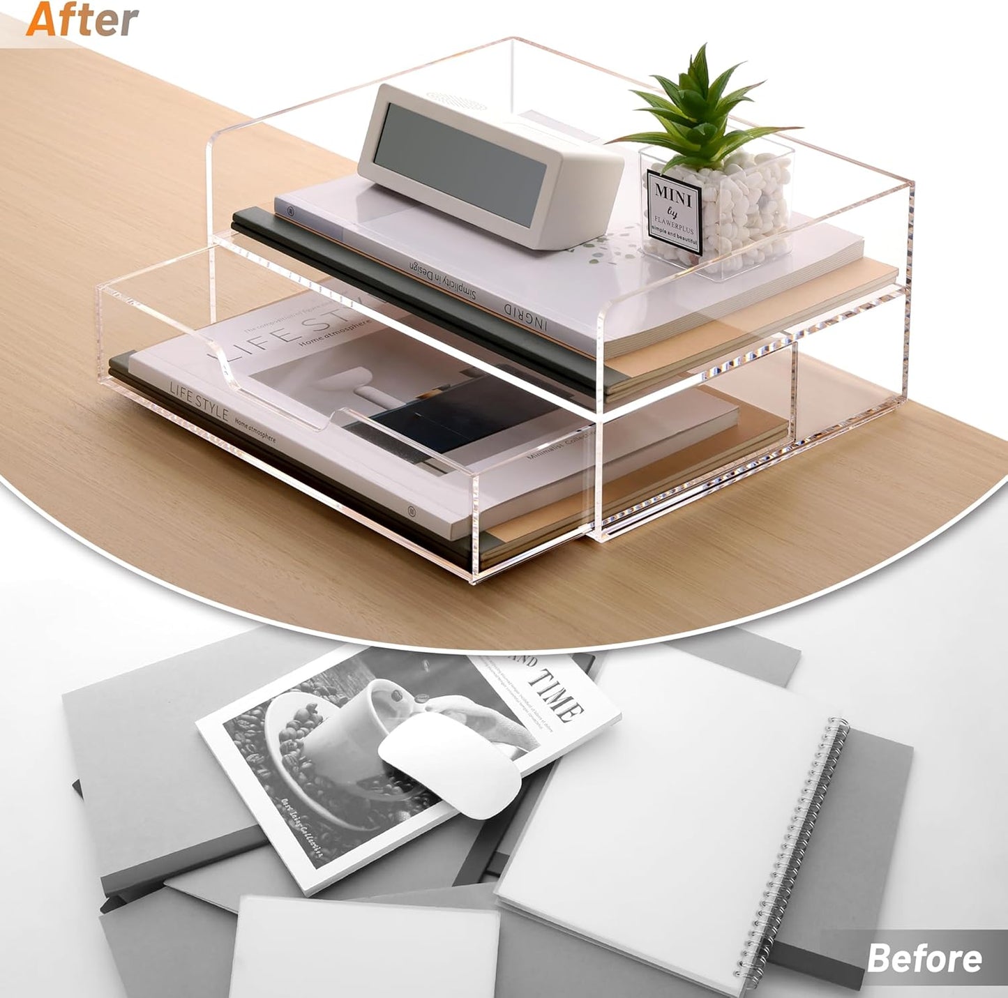 SANRUI Paper Organizer for Desk,Acrylic Stackable Letter Tray, Clear Desk Organizer, Paper Sorter for Office,Home or School,2-Pack