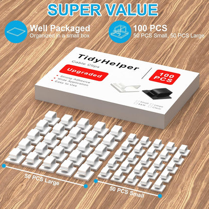 Under Desk Cable Management Clips, Wire Organizer Clips for PC Network Cable Mamagement, Large Adhesive Cable Clips Wire Holders (Computer, TV, Ethernet, Electric Wires), White, 20 PCS