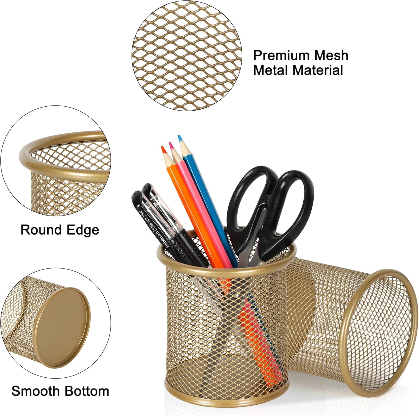 EasyPAG Pencil Holder for Desk, 2 Pack Metal Pen Organizer, Mesh Pencil Cup Organizer for Home, Office, Classroom, School, Black