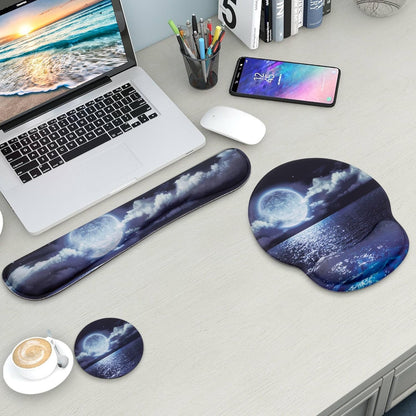 Mouse Pad and Keyboard Wrist Rest Support, with Non-Slip PU Base,Gel Mouse Pad with Coaster,Pain Relief for Gaming, Computer,Office -Beach