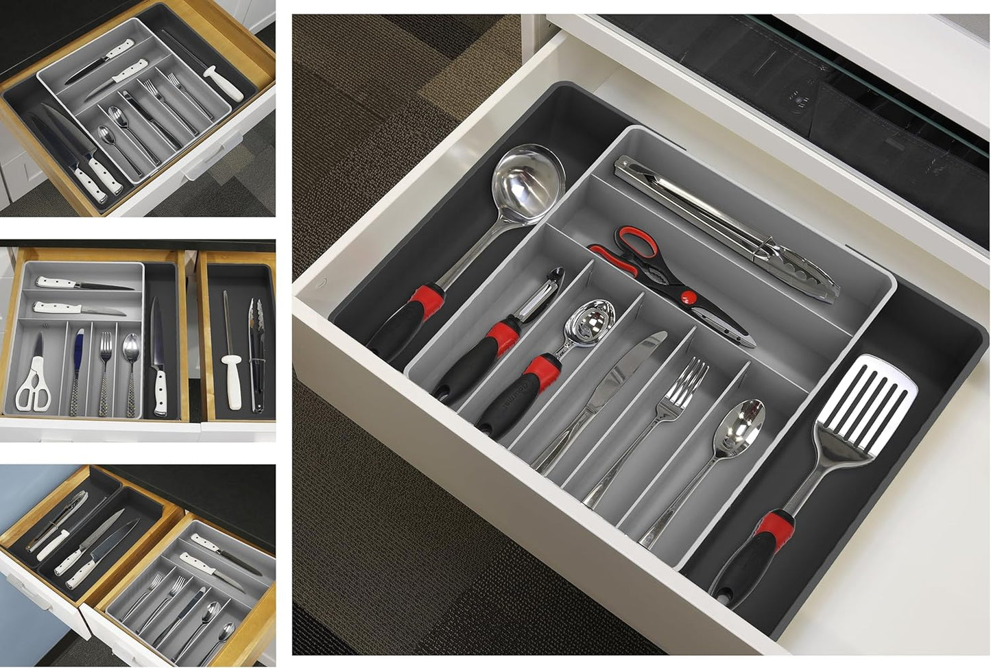 Simple Houseware Expandable & Adjustable Cutlery Drawer Organizer - Large Utensil and Flatware Tray for Kitchen Drawers, White