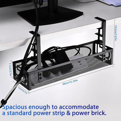 Under Desk Cable Management Box 25.3 Inch – Clamp-Mounted Cable Organizer Tray, Large Cord Management Box for Office & Home, Wire Organizer Under Desk Storage, White