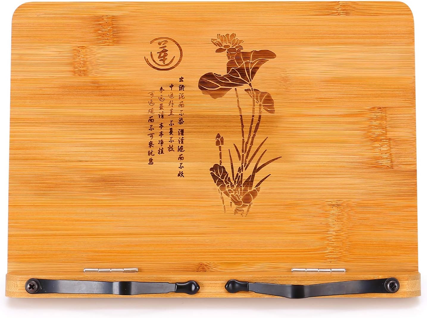 MEGREZ Bamboo Book Stand 11 x 8.0 inch, Foldable Cookbook Holder with 6 Adjustable Height, Reading Book Holder for Recipe, Music Book, Textbook, Tablet Stand, Rose
