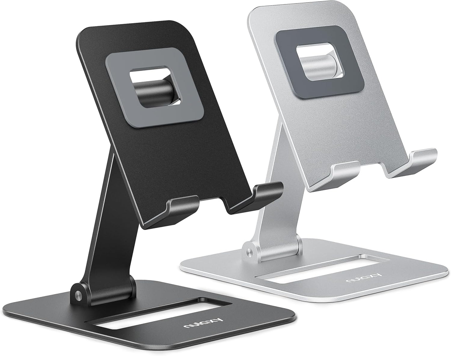 Nulaxy 2 Pack Dual Folding Cell Phone Stand, Fully Adjustable Phone Holder for Desk, Compatible with iPhone 17 16 15 14 13 12 11, Nintendo Switch, All Phones, Black & Rose Gold