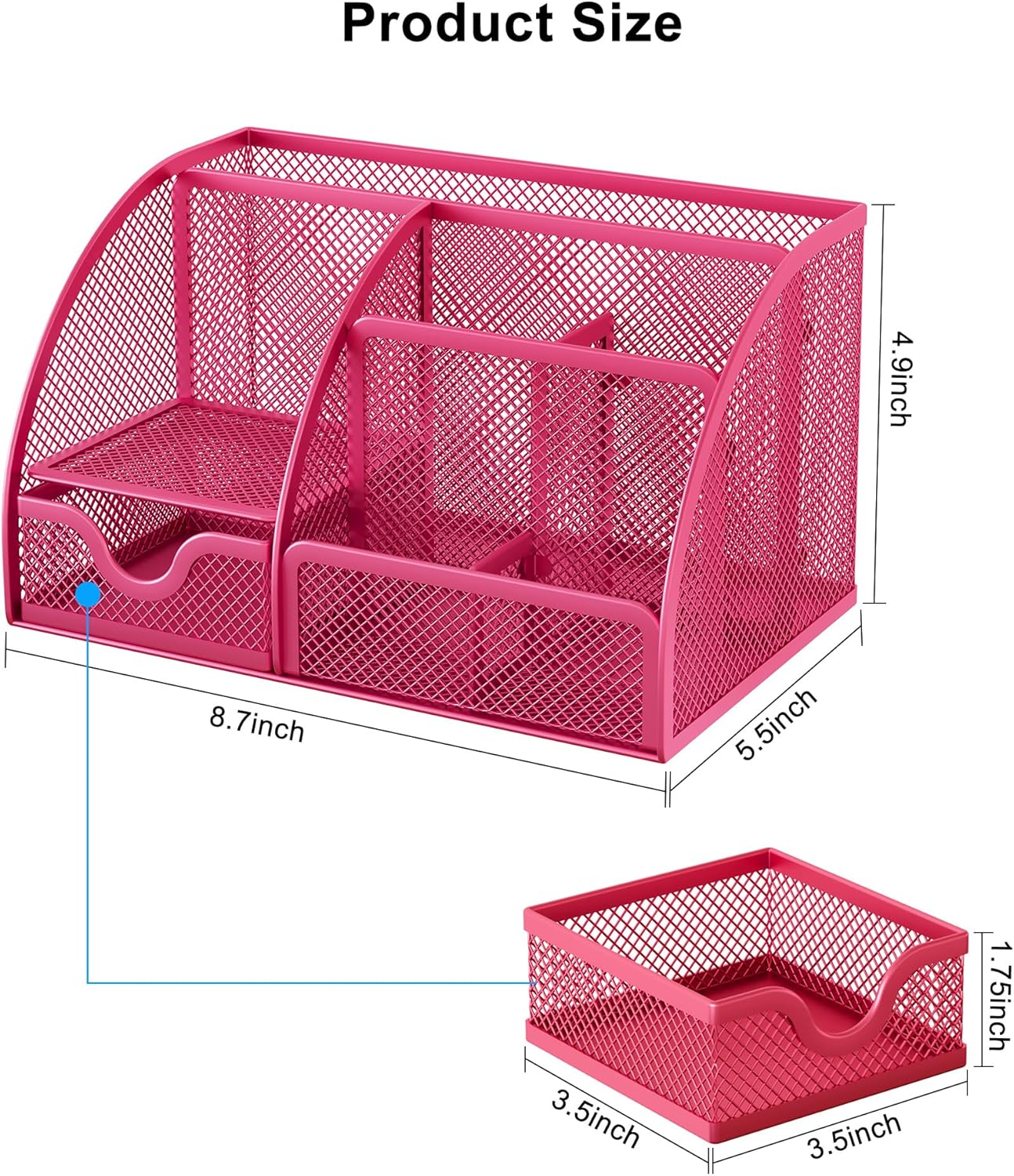 EasyPAG Mesh Desk Organizer with Drawer Multi-functional Pen Holder Stationery Organizer for Office School Supplies 6 Compartments Dorm Organizers and Storage for Desk, Black