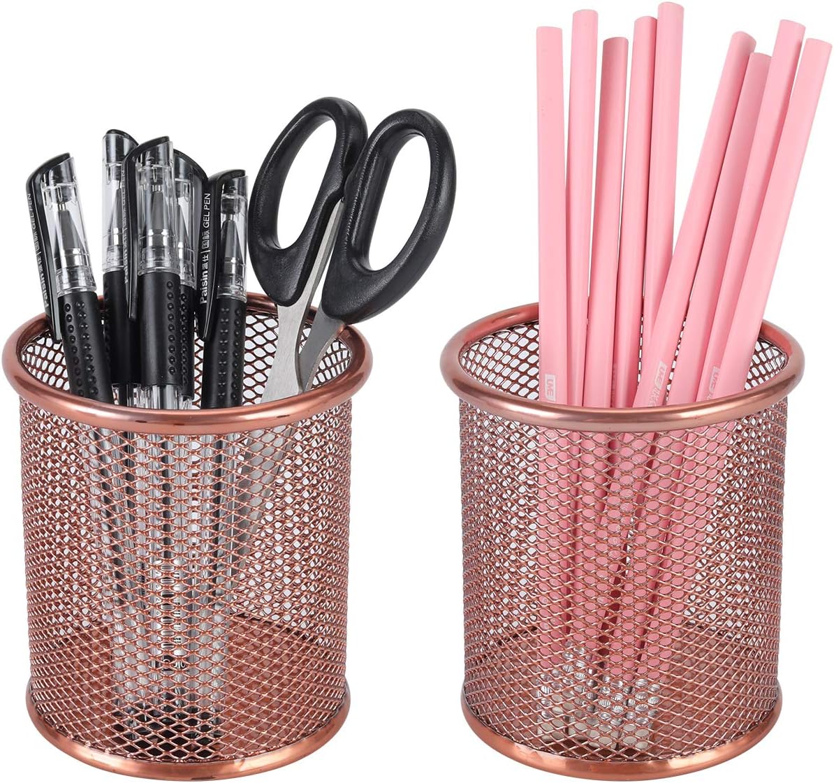 PAG Pencil Holder for Desk, 2 Pack Desktop Pen Cup, Office Supplies Desk Organizers and Accessories Organization, Makeup Brush Holder, Gold