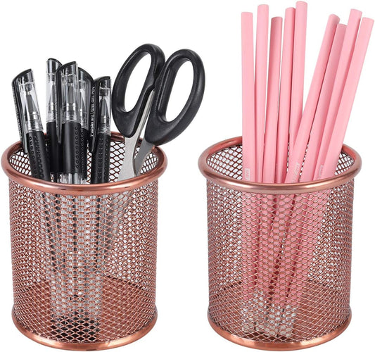 PAG Pencil Holder for Desk, 2 Pack Desktop Pen Cup, Office Supplies Desk Organizers and Accessories Organization, Makeup Brush Holder, Gold