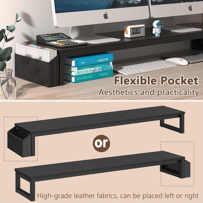 LAND·VOI Heavy Duty Dual Monitor Stand, Holds 2 Screens Up to 27 Inches, Adjustable Length and Angle Monitor Riser, Desk Organizer with Side Pockets and Drawers, Home Office Desk Storage, Rustic Brown