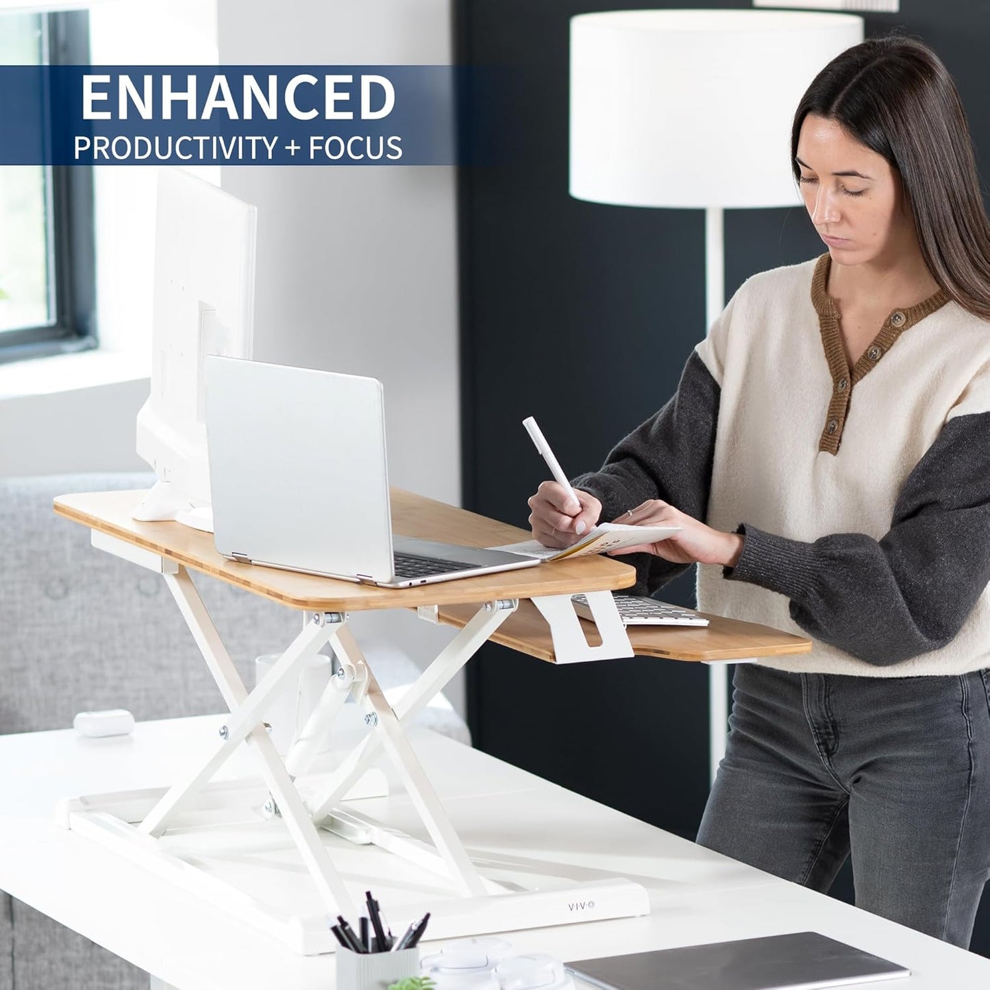 VIVO 26 inch Desk Converter, K Series, Height Adjustable Sit to Stand Riser, Dual Monitor and Laptop Workstation with Keyboard Tray, Black, DESK-V026KB