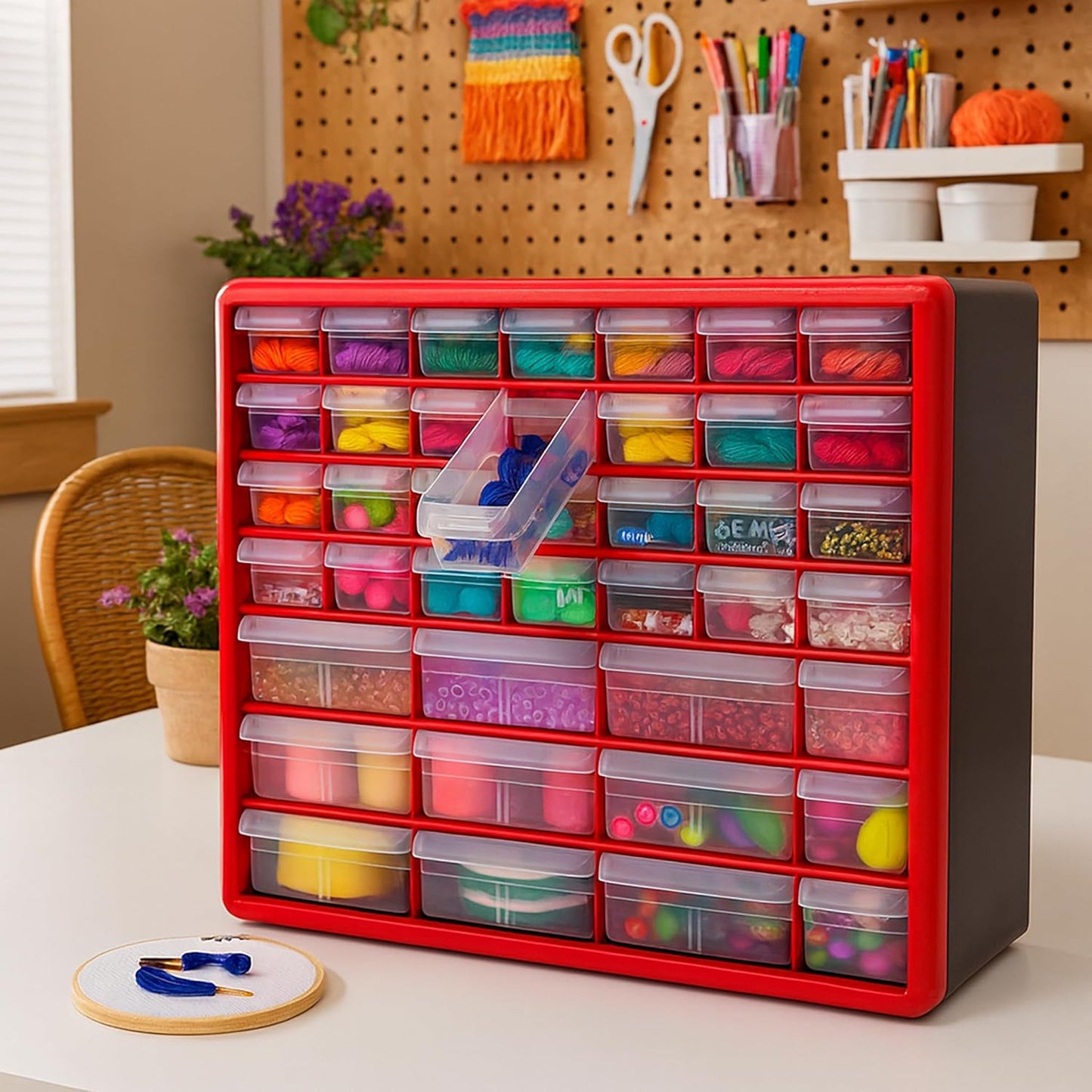 Akro-Mils 24-Drawer Plastic Drawer Storage Cabinet for Garage Organization, Bead Organizer, Building Bricks Storage, Teacher Toolbox, Makeup Organizer, 20" W x 6" D x 16" H, 10124 Black