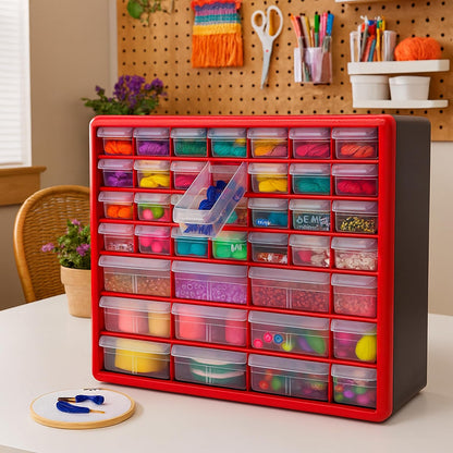 Akro-Mils 24-Drawer Plastic Drawer Storage Cabinet for Garage Organization, Bead Organizer, Building Bricks Storage, Teacher Toolbox, Makeup Organizer, 20" W x 6" D x 16" H, 10124 Black