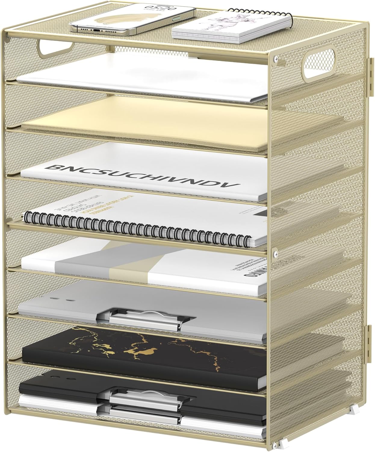 DALTACK 9-Tier Paper Organizer for Desk, Mesh Letter Tray Desk Organizer with Handles, Space-Saving File Organizer for Office Home School Classroom, Black