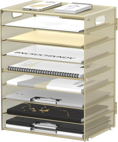 DALTACK 9-Tier Paper Organizer for Desk, Mesh Letter Tray Desk Organizer with Handles, Space-Saving File Organizer for Office Home School Classroom, Black