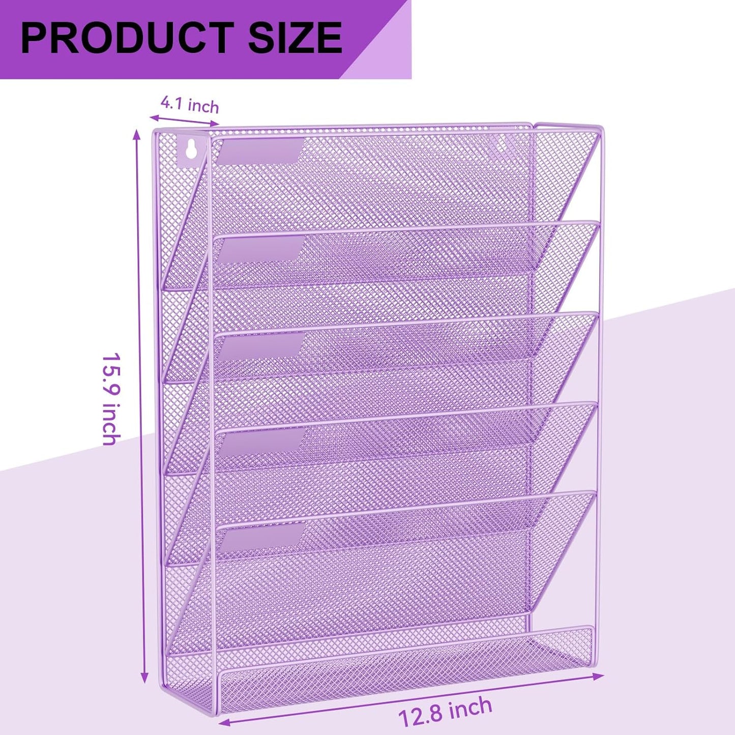 Wall File Organizer Holder Mesh Hanging Paper Document Holder,Vertical 6 Pocket Tier for Office Home, Black