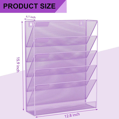 Wall File Organizer Holder Mesh Hanging Paper Document Holder,Vertical 6 Pocket Tier for Office Home, Black