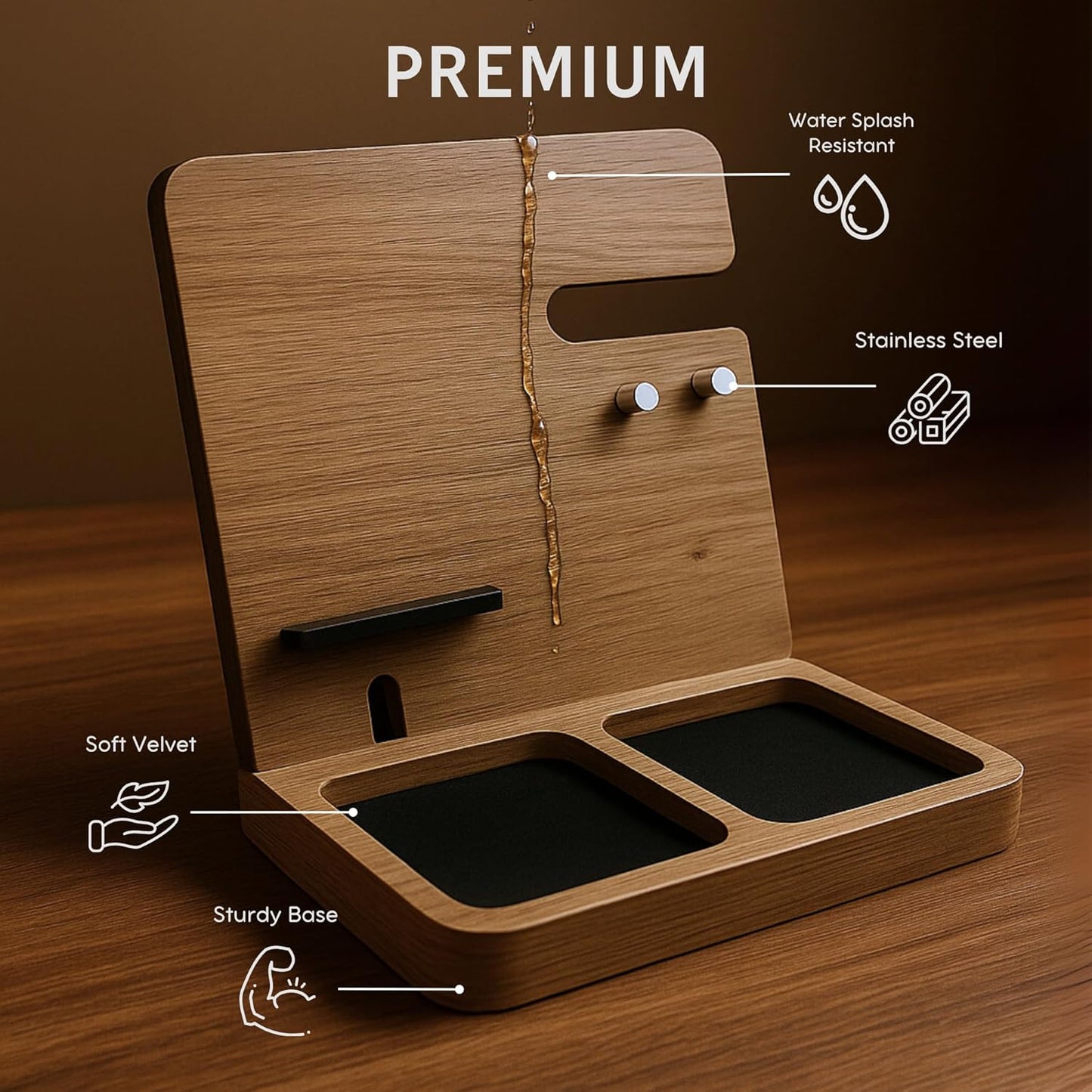 Namore Nightstand Organizer for Men – Wood Phone Docking Station & Bedside Valet Tray Organizer for Wallet, Watch & Keys – Unique Gifts for Men, Husband, Dad