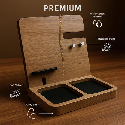 Namore Nightstand Organizer for Men – Wood Phone Docking Station & Bedside Valet Tray Organizer for Wallet, Watch & Keys – Unique Gifts for Men, Husband, Dad