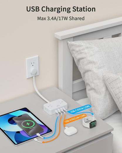 HOPOW Desk Clamp Power Strip, Desktop Mount Charging Station with 4 Outlets 4 USB Ports (2 USB C), 10Ft Under Desk Power Strip, Fits 2.75" Tabletop Edge, Extension Cord for Home Office, Black