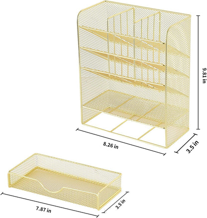 Spacrea Pen Holder Desk Organizer - Desk Organizers and Accessories, Pencil Holder with 10 Compartments and 1 Drawer（Rose Gold）